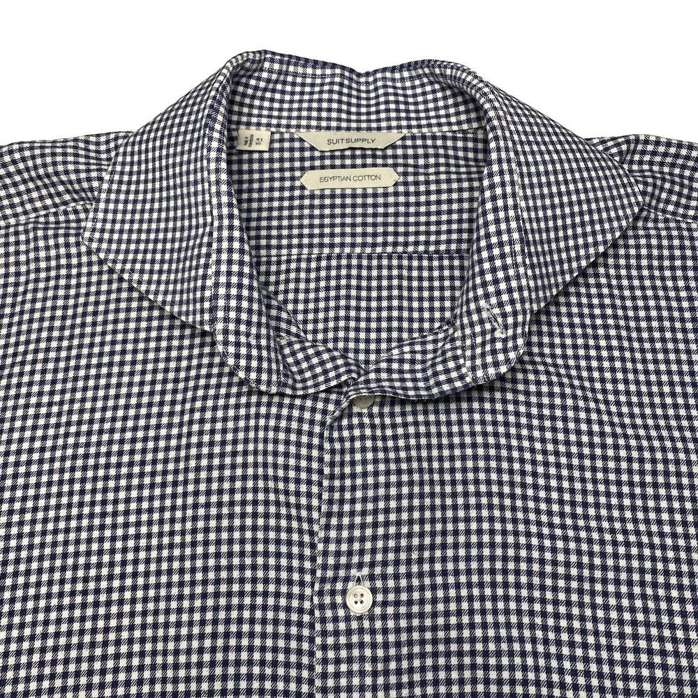 Suitsupply Dress Shirt 16 41 Cotton Navy Micro Gingham Cutaway